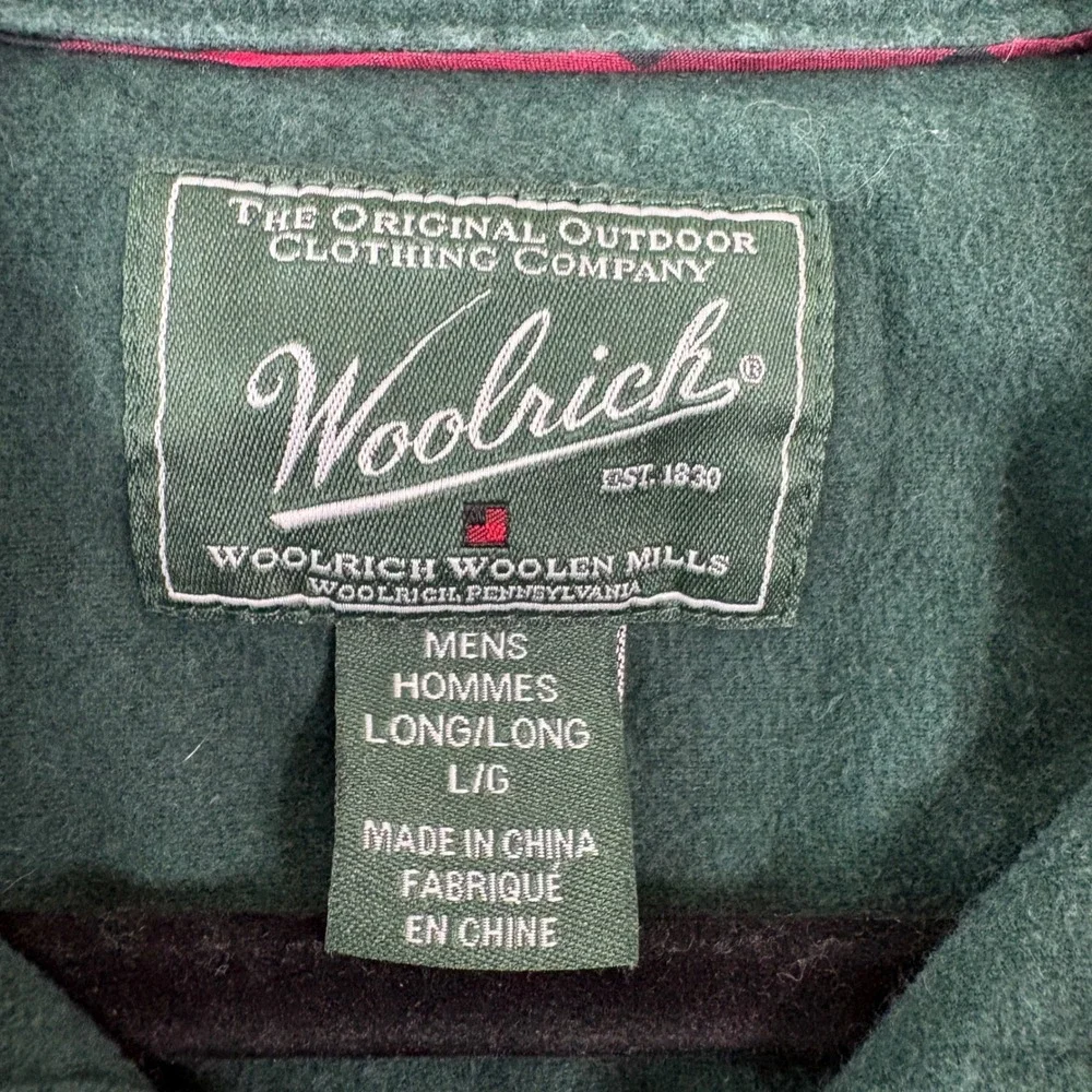 Woolrich Button Down Chamois Shirt Mens Large Green Heavyweight Flannel Outdoor